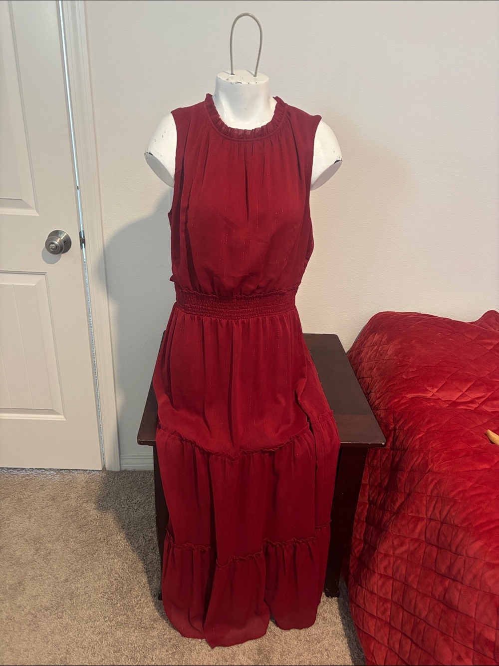 Draper James Sleeveless Burgundy Tiered Maxi Dress